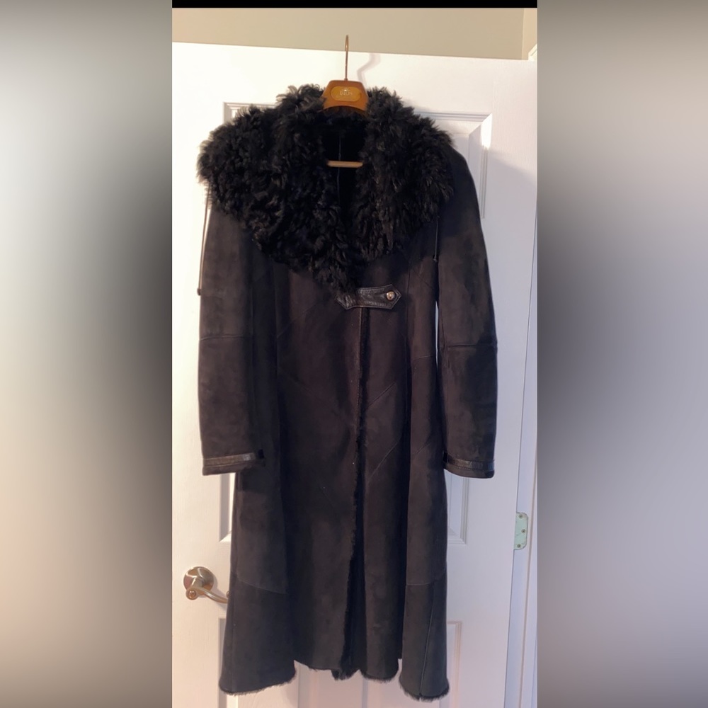 Real Sheepskin Black Shearling women’s Long Coat Size M
